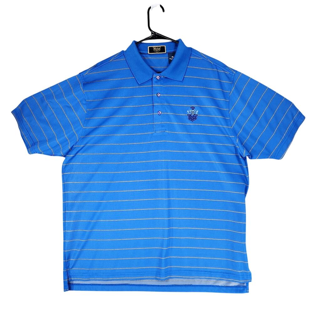 Duke Golf Club Polo Shirt XL Men Stripe Blue White 48x31 Bamboo Poly Breathable